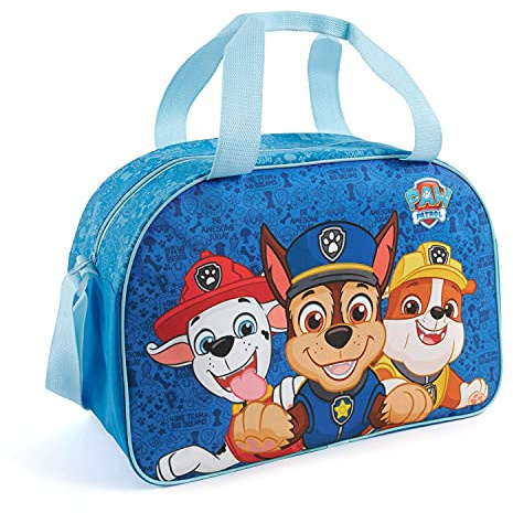 Paw Patrol Sporttasche Jungen 3 4 5 6 Jahre - Blaue Kinder Reisetasche Kindergarten mit Marshall Chase Rubble - Helfer auf 4 Pfoten Umhängetasche Duffle Bag für Kleinkind - 28x41x21 cm - Perletti