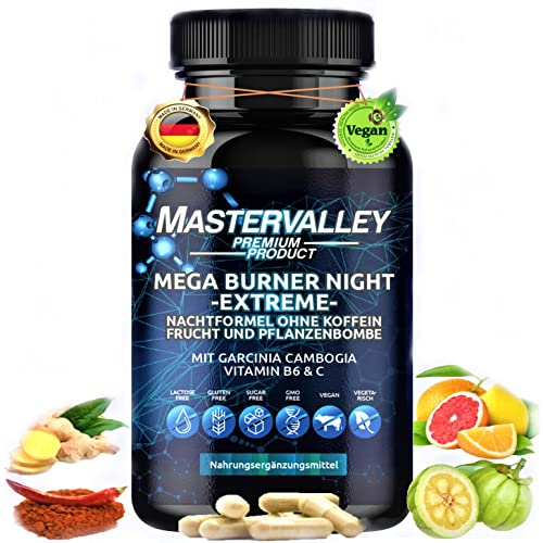 MEGA BURNER NIGHT | Night Burn Extreme | Ohne Koffein | Vegan | Frucht und Pflanzen Bombe | Premium Product | 120 Kapseln | Made in Germany | Mastervalley