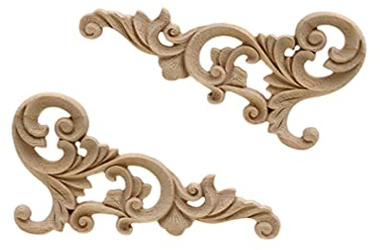 1 Stück einzigartige natürliche Holzfiguren mit floralem Muster, geschnitzt, für Ecken, Rahmen, Wand, Tür, Möbel, Holzschnitzerei, dekorativ, 16 cm x 8 cm