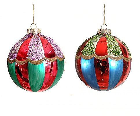 Weihnachtsbaum Kugel aus Glas Rot Glitzer 10 cm - Auswahl Papierwaren Varzi seit 1956 1 Stück