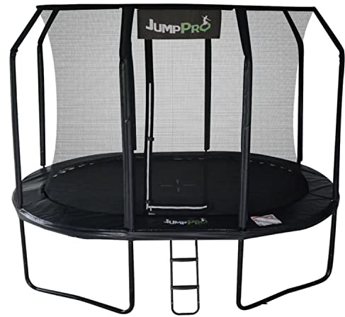 Jump PRO Xcel Oval Trampoline. Black Powder Coated Steel for Added Rust Protection in 3 sizes. Strong Sturdy Frame Black Padding. High Specification with Safety Ladder for Additional Safety.