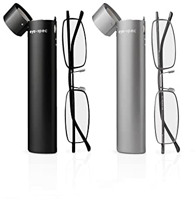 eye-spec (2x Brillen Elegante Lesebrillen | Ultraleichte Lesebrillen mit eleganten schwarzen und graphitfarbenen Rahmen mit passenden röhrenförmigen Etuis