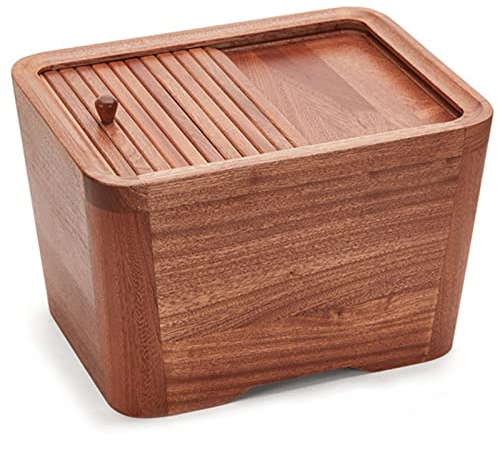 Grain Storage Container Wood 10kg - Brown Slim Airtight Rice/Flour Dispenser with Lid, Retro Style Kitchen Home Commercial