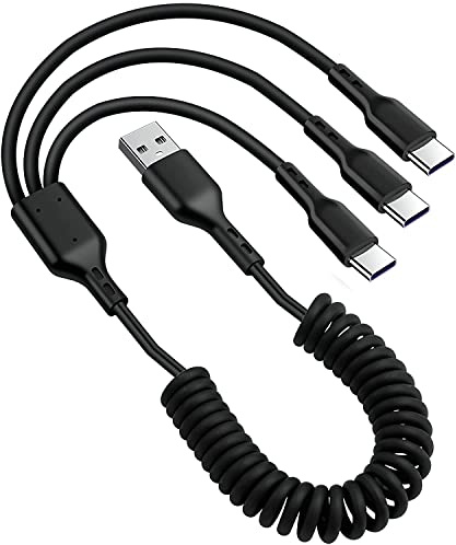 GELRHONR Cavo a Spirale USB-C, 3 in 1 da Tipo A a C Multi Cavo di Ricarica 5A, Compatibile con Telefoni Cellulari, Tablet Android e Altro, Max 6,5 m (Nero)