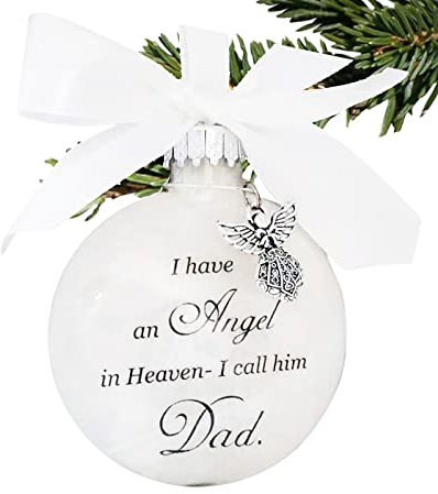 Christmas Memorial Baubles Ornaments Feather ‌Sphere “I Have an Angel in Heaven” With Small Angel Christmas Bauble Ornament, Mum Dad Hanging Decoration