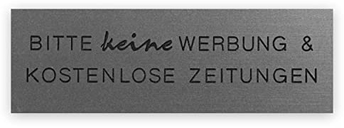 Gravur 24 Briefkastenschild Bitte keine Werbung & kostenlose Zeitungen zweizeilig graviert 7,5x2,5cm selbstklebend Silber