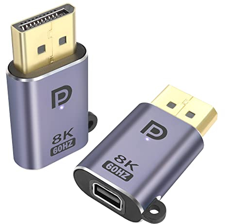 QIANRENON DP a Mini DP Adattatore 8K@60Hz DP1.4 Maschio a mini DisplayPort Femmina DisplayPort Estensione Connettore,con Sospensione Foro e LED,per tablet MacBook Surface computer portatili HDTV,2Pcs