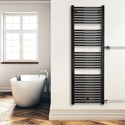Austausch Badheizkörper Bad Renovierung Heizkörper mit Seitenanschluss Nabenanschluss schwarz (1732 x 500 (Anschlussmaß 940) mm) (773 Watt nach EN442)