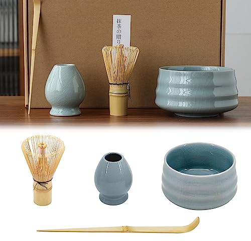 Service à thé matcha japonais – Accessoire de cérémonie à matcha bleu cyan – Fouet à matcha, support, bol en céramique et cuillère traditionnelle