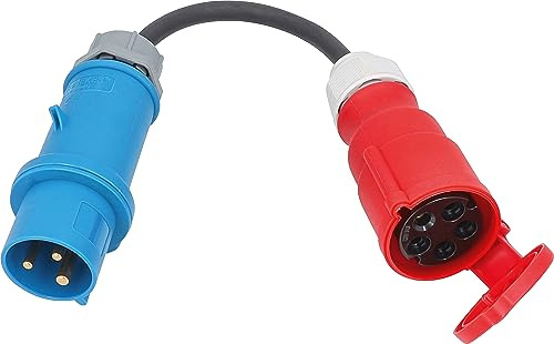 as - Schwabe Adapterleitung - CEE Stecker 230V/32A/3-polig zu CEE Kupplung 400V/32A/5-polig - 0,3 m H07RN-F 3G6 schwere Gummischlauchleitung - IP44 spritzwassergeschützt, 61375