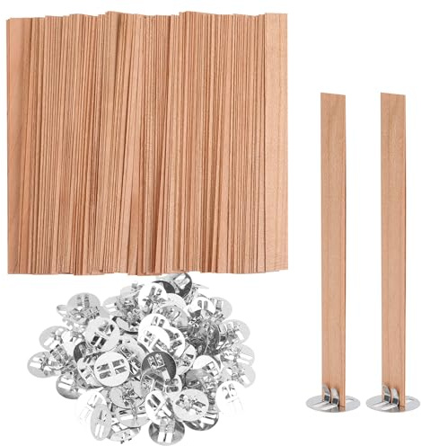 Set de 100 Mechas de Madera para Velas Con Bases de Metal - Mecha Natural para Fabricación de Vela DIY (13 x 130mm)