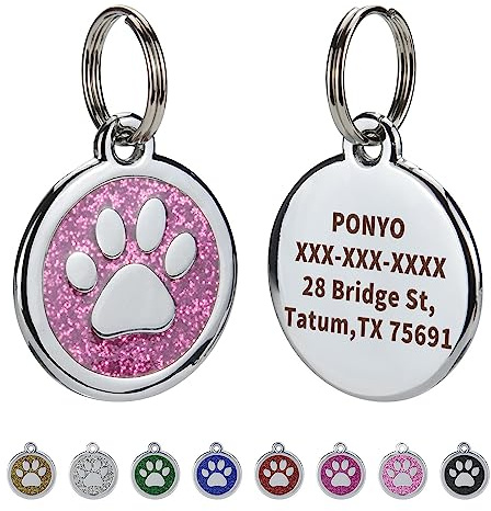 Olodeer Personalisierte Haustier ID Tags für Hunde und Katzen, benutzerdefinierte Laser gravierte Name und Nummer, Zink Legierung Nette Pfote geformte Hundehalsband ID Tag. (Rosa)