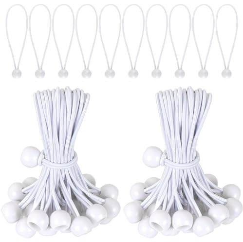Idota 50 Stück Spanngummis mit Kugel, 20cm Planenspanner | Zeltgummis mit Kugel, Gummispanner für Partyzelte Plane(Weiß)