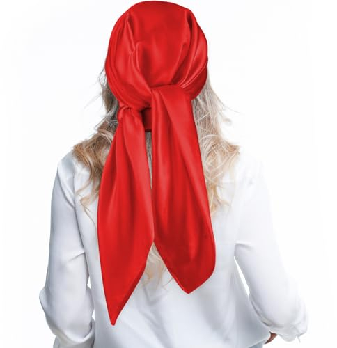 Andibro Pañuelo cuadrado grande de satén de 35 pulgadas, bufandas de seda brillante de color sólido, envolturas para dormir para mujer, bandana para el cabello, Rojo, 89 cm