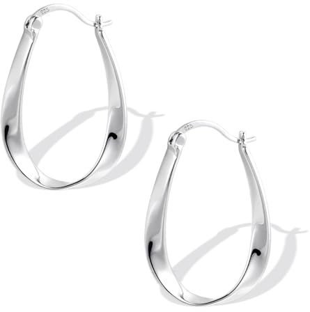 Sterling Silver Twisted Teardrop Oval Earrings - Small Cartilage Huggie Hoops for Women