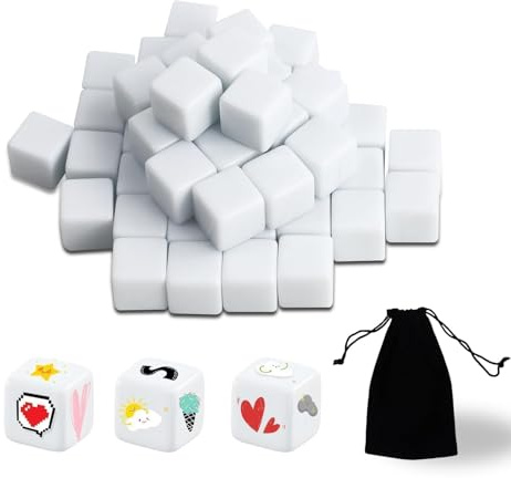50 PCS DIY Weiß Gerundetes Leeres Sechs, 20mm Blankowürfel D6 Spielwürfel | 6-Seitiger Blanko Würfelset Groß für Würfel-Unterricht Lernen, Basteln, DIY, Zahlen, Verursachte Sesources Spiel