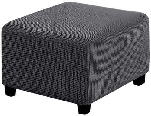 RIRWICM Stretch-FußHocker-Bezug, Quadratischer, Weicher Jacquard-All-Inclusive-Pouf, Rutschfester Ottoman-Bezug Mit Elastischer Unterseite, Staubdicht Waschbar