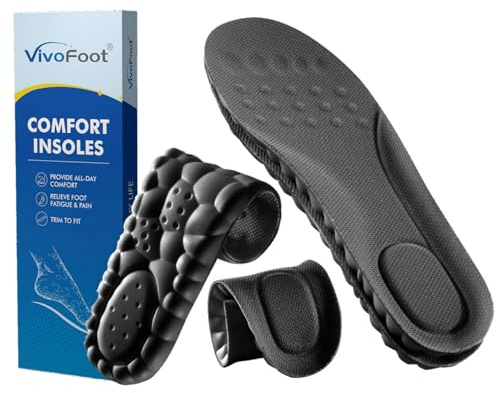 VivoFoot Memory-Schaumstoff-Einlegesohlen, Anti-Ermüdung, Schmerzlinderung, Alltag, Arbeit, Sport, Laufen, Komfort-Schuheinlagen, Schaumstoffkissen, Ersatzeinlagen (EU41-46,Schwarz)