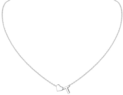 ChicSilver 925 Silber Kette mit Buchstabe Herz, Halskette Silber/Gold Damen | Silberkette mit Initialen A-Z Buchstaben Anhänger, Kleine Herzkette Modeschmuck für Frauen Mädchen