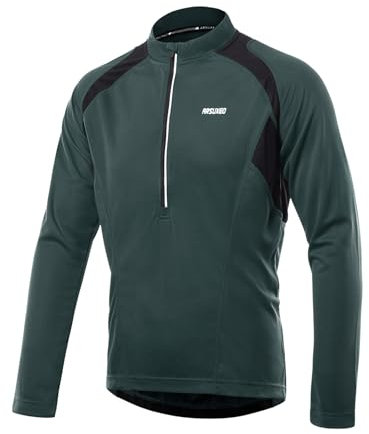 ARSUXEO Fahrradtrikot Herren Langarm Radtrikot HalbschließUng MTB Shirt Rennrad Trikot Fahrradbekleidung Atmung 6031 Granate Grün L