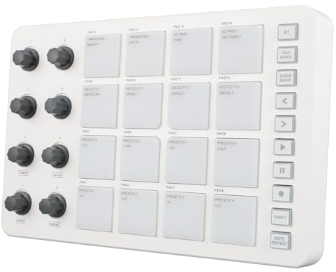 MIDI Pad Controller, Drum Pad Machine, Bluetooth USB MIDI Controller mit 16 RGB Hintergrundbeleuchtungspads, Tragbare MIDI Controller Drum Pad Tastatur mit 8 Zuweisbaren Knöpfen
