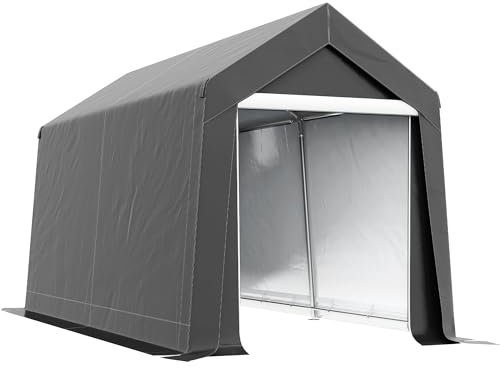 Outsunny 2.1 x 3.6 (m) Garden Storage Tent, Portable Shed with Heavy Duty Galvanised Steel Frame, Ventilation Window, Roll-up Zipper Door, for Bike, Motorbike, Garden Tools, Dark Grey