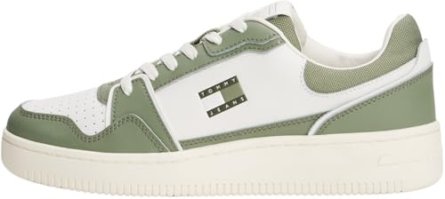 Tommy Jeans Uomo Sneakers con Suola Preformata Retro Basket Profilo Basso, Multicolore (Ecru/Aruba Green), 46