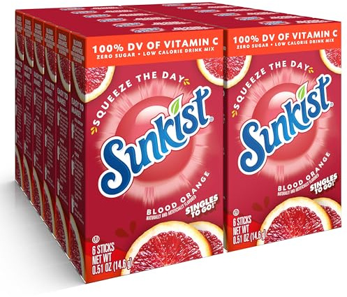 Singles to Go - Paquetes de mezcla para bebidas, naranja sangre, paquete de 6 paquetes de bebidas en polvo con vitamina C, 72 barras de polvo