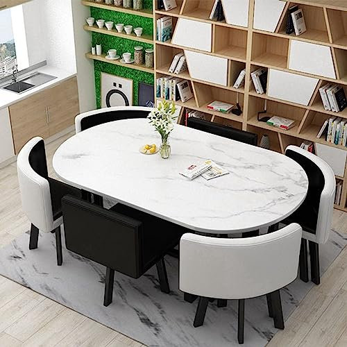 SFSLBFB 7-teiliges Küchentischset im modernen Stil, Esstischset für 6 Personen, Küchentisch und Stühle für 6 Personen, ovales Esszimmertischset für kleine Räume, Wohnungen (A 90 x 150 cm)