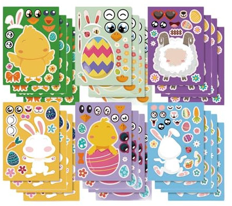 Harilla 24 Stück -Party-Spiel-Aufkleber zum Selbermachen, zum Selbermachen, Abziehbilder, Puzzle-Aufkleber für Bildungsaktivitäten, Ostern
