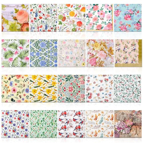 Crtiin Paquete de 20 servilletas de decoupage, servilletas florales de papel de cóctel de flores decorativas para inodoro para el día de San Valentín, fiesta de cumpleaños, hermosas, preciosas, 20