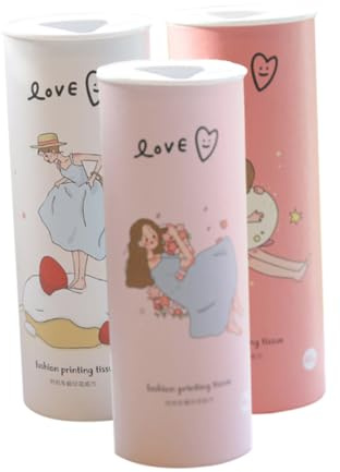 PAMINGONO Cylindrical Tissue Box For The Car With Artistic Print 3-Pack Cylindrical Tissue Boxes Round Tissue Holder For The Bathroom
