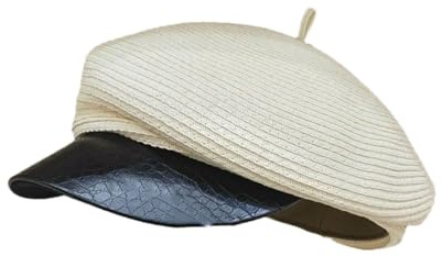 UIOKLMJH Lässiger PU-Lederhut für Damen, Sommer, Retro-Kappen, weiß, Einheitsgröße