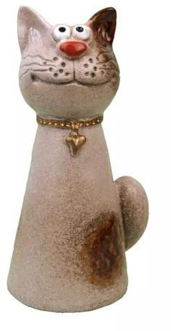 Generisch Zaunhocker Katze 19 x 8,5cm Pfahlhocker Zauntier Gartendeko Figur Gartenfigur aus Steingut (Happy)