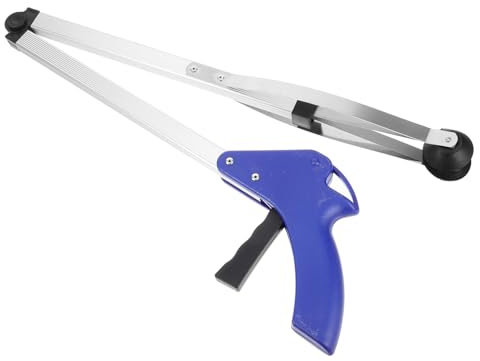 CIYODO Pinza para Basura Portátil De Aluminio Mango Azul, Herramienta De Agarre Plegable para Recogida De Hojas y Desechos Exteriores, Suministros De Limpieza Ergonómicos para Jardín