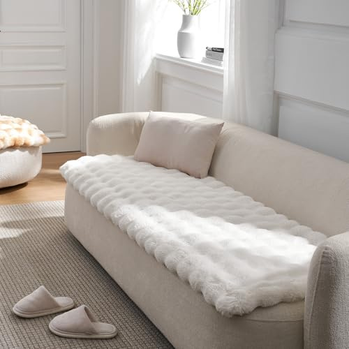 COZY KISS Sofabezug für Hunde Waschbar, Ultraweiche Kunstpelz Haustier Schutzhülle für Autositze, Wasserschutz-Decke für Katzen, Auflage für Kommoden, rutschfest, Kuschelig, 70x208cm, Beige