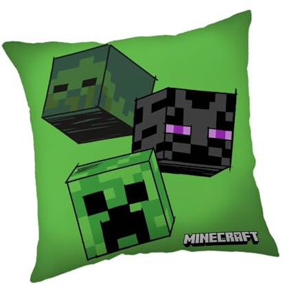 Jerry Fabrics Cojín de Minecraft con diseño verde de The Mobs, almohada cuadrada oficial de 40 x 40 cm, personajes de enredadera, zombi y Enderman, cojín de felpa suave para dormitorio infantil o sala