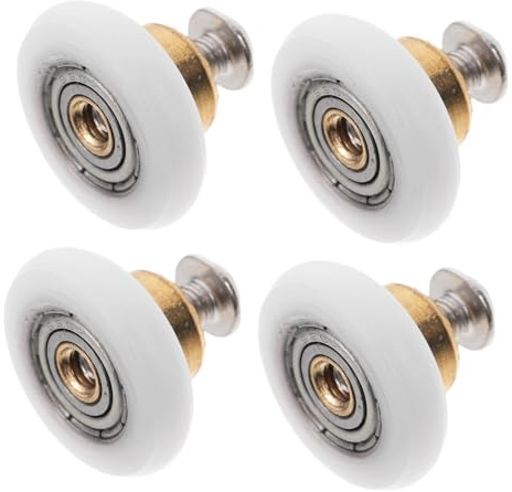 Vaguelly Groove Nylon Bearing Pulley Wheels Glass Sliding Door Rollers – Arc-Shaped Large Flat Wheel Design Housing 4Pcs Replacement Hardware for Modern Bathrooms and Shower Rooms