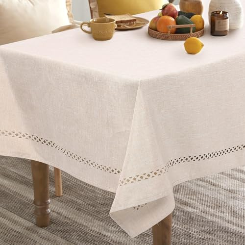 Gugxiom Leinen Optik Tischdecke, Wasserabweisend Tischdecke Abwaschbar, Rectangle Table Cloth für Esstisch, Couchtisch, Dinnerparty, Outdoor-Camping, Hochzeit (cremefarben, 100 x 140 cm)