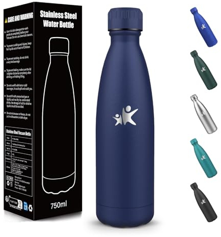 Botella Agua Acero Inoxidable, 750 ml Libre de BPA, Botella Termica, 304 Acero Inoxidable, Botellas Agua, Aislamiento al Vacío de Boble Pared, Cantimplora Isotermica para Gimnasio - Azul oscuro
