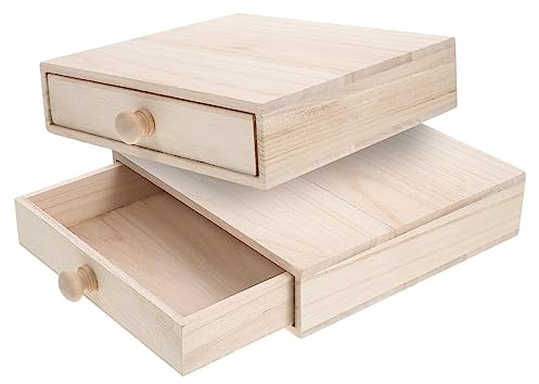 LOLIPPYY Aufbewahrungsbox Holz 22x22,5x5,5cm Teebox Mit Schublade Für Tee Und Ringe Unbehandelt Für Kreatives Basteln Und Wohnaccessoires