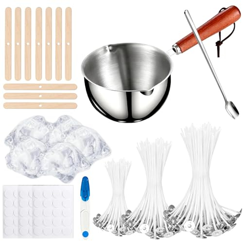 ePicsoa Gel Kerze Making Kit mit Wachsschmelztopf, 5 Premium Clear Jelly Wachs, 100 Dochte & Aufkleber, 10 Dochthalter, Rührlöffel & Schere für Duftende Kerzen, Home Decor, Craft Projekte