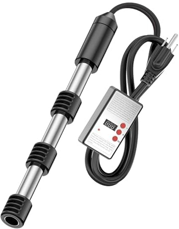 2000W Immersion Water Heater with Thermostat and Timer & 304 Stainless Steel Cover - Portable Electric Bathtub Heater for Camping, Buckets, and Above Ground Pools, Rapid Heating with Auto Shut-Off UL
