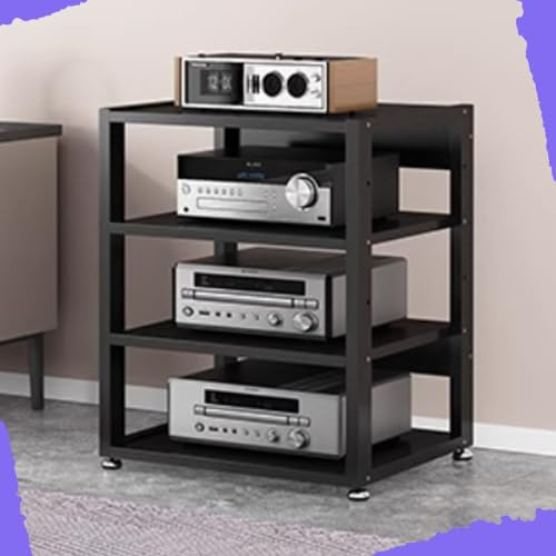 Heavy Duty 5-Tier Audio Component Rack - 90cm High AV Media Stand for HiFi Amplifiers Stereo Receivers & Record Players - Black Durable Stylish Storage Solution
