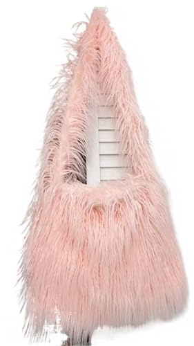 FREOJGU Plysch väska mjuk plysch tygväska för kvinnor, fuskpälsväska, damhandväska, väskor, skolväska, rosa, Taille unique
