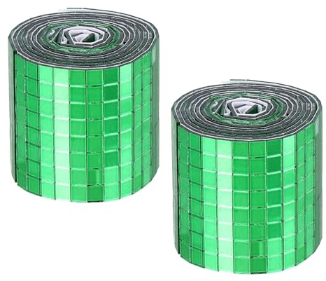 QUARKZMAN Miroir Autoadhésif En Verre Mosaïque 3200 Pcs 5 x 5 mm Carreaux Disco Pour Décoration Artisanale Miroir Disco Ball Green 2 Pcs