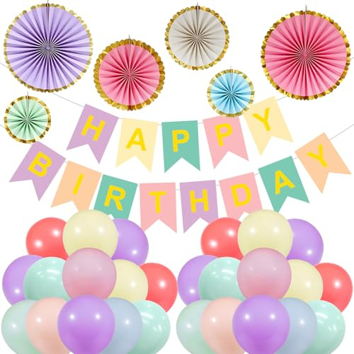 50PCS Globos Pastel con Banner Feliz Cumpleaños y Bolas de Panal