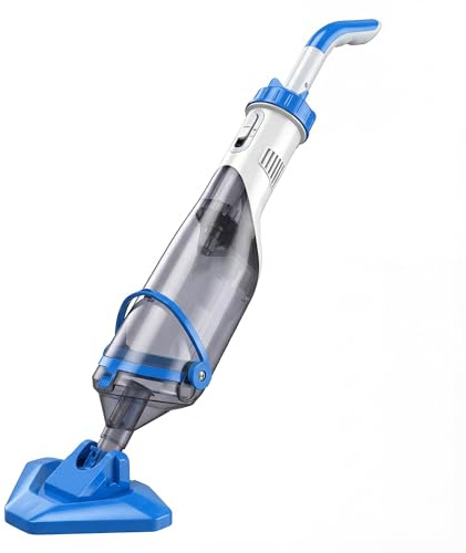 Outsunny Limpiafondos de Piscina a Batería, Aspirador de Piscina Inalámbrica con Cepillo, Mango Telescópico 63-150 cm, Aspiradora Manual para Piscinas Pequeñas, Estanques, 60 Minutos Limpieza, Azul