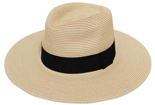 Sombrero Panamá Clásico de Paja para Hombre y Mujer - Transpirable con Protección Solar UV, Diseño Elegante de ala Plana, Ligero y Ajustable - Ideal para Playa, Viajes