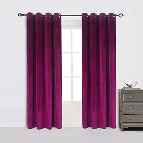 Verdunkelungsvorhänge, super weich, luxuriös, Samt, 132 cm breit x 274 cm lang, mit Ösen, Fuchsia, 2 Stück